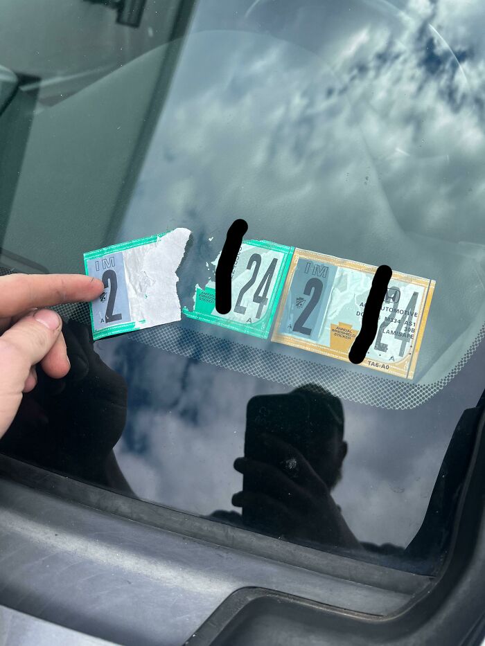 Yesterday Had To Reissue Stickers For A Kid Who Just Bought A Car From Us. Cop Accused Him Of Using Counterfeit Stickers And Ripped One Off
