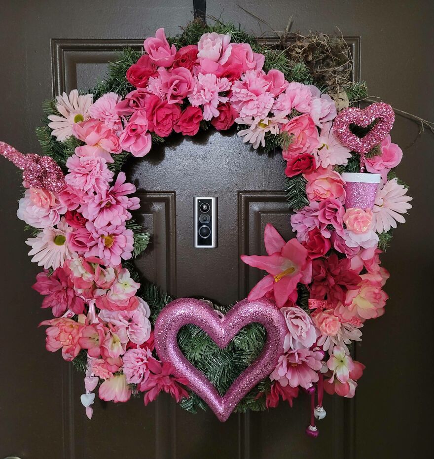 A Bird Started Making A Nest In My Wife's Hand Made Valentine's Wreath. A Bird Started Making A Nest In My Wife's Hand Made Valentine's Wreath.