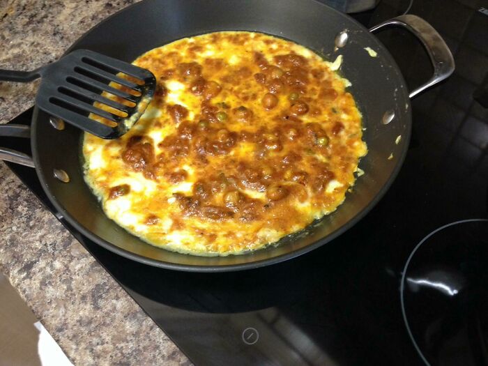 Life Pro Tip: Don't Throw Away Leftover Takeaway Curry Sauce. Add It To Scrambled Eggs In The Morning. Amazeballs