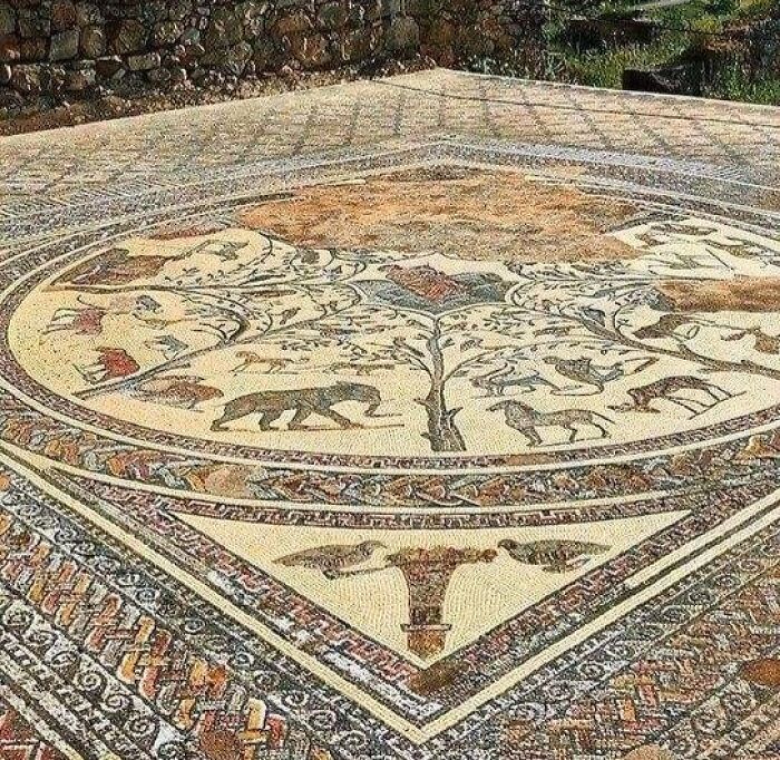 Mosaic Remains From Archaeological Site Of Volubilis, In Outskirts Of Meknes, Morocco