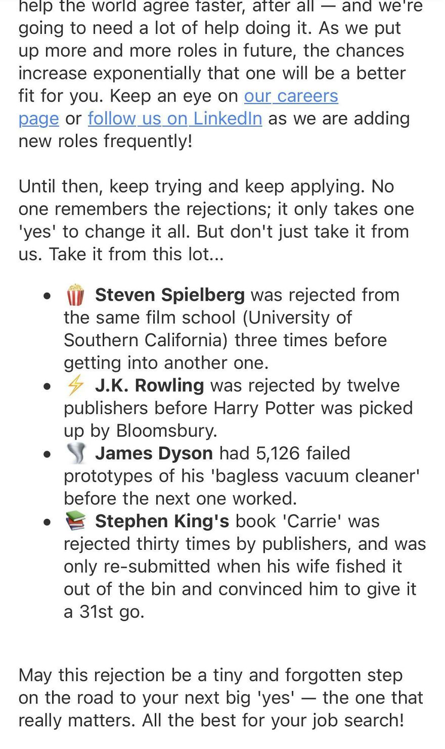 First Time I Like The Job Rejection Email