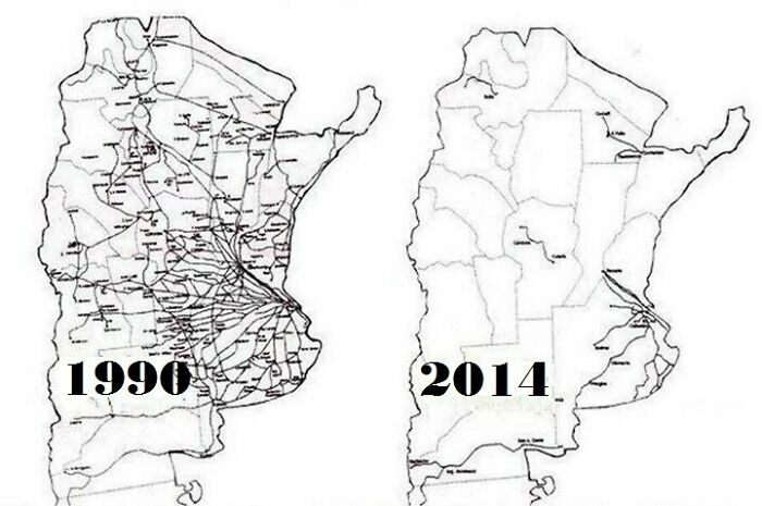 Argentine Railway Network In 1990 vs. 2014 🥺
