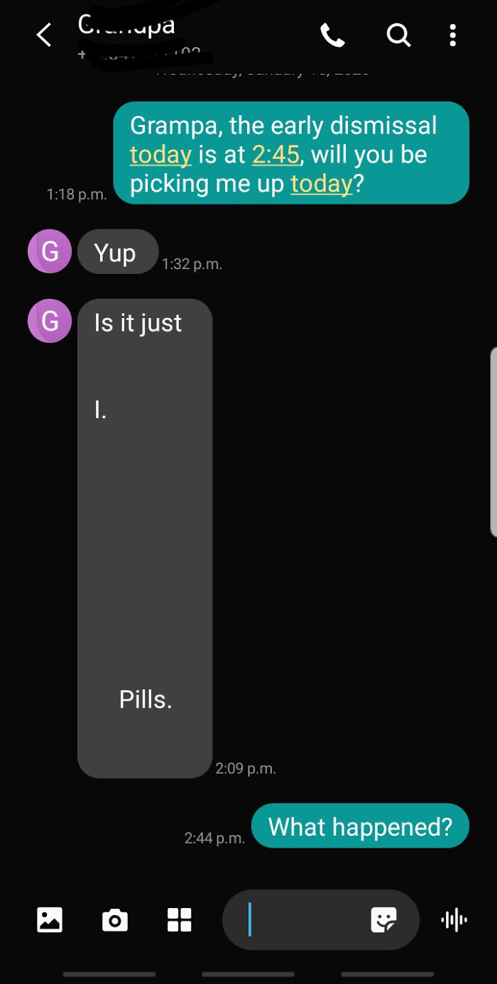 grandchild asking a grandad if he is picking him up 