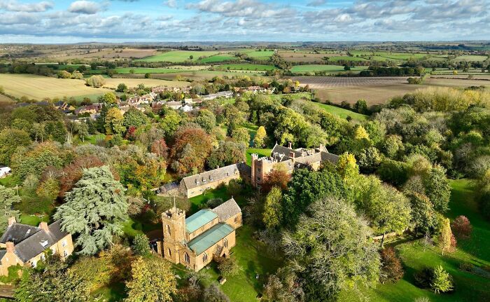 Small town in UK from aerial view 
