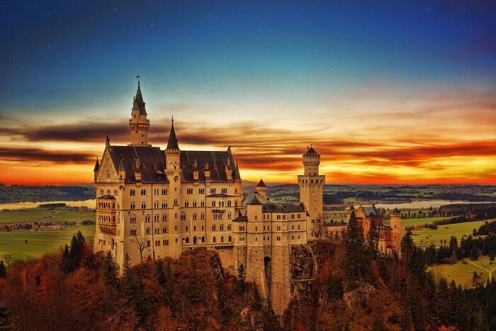 Neuschwanstein Castle during sunset 