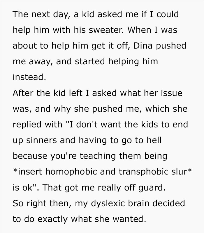 Trans Teen Maliciously Complies After Homophobic Coworker Forbids Him From Touching The Kids, Making Her Regret It