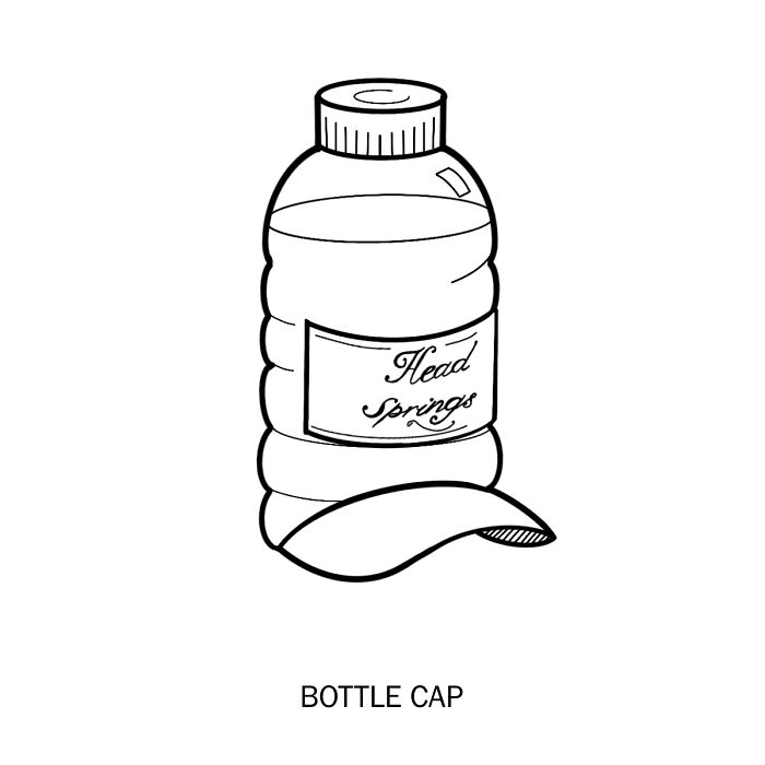A bottle with a cap resembling a baseball cap, illustrating literal meanings of words.