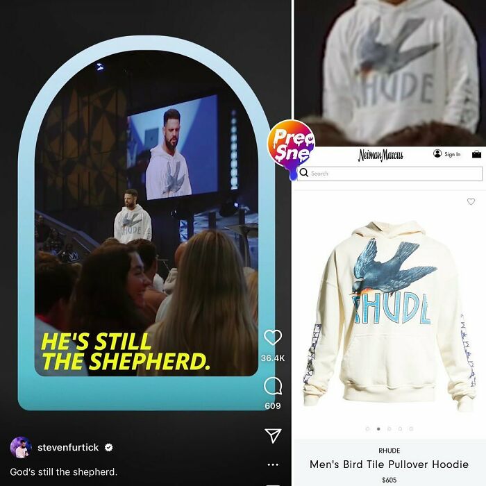 Pastor Steven Furtick Leaving The 99 Other Hoodies To Find The 1, Rhude Bird Tile Pullover