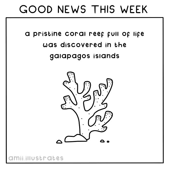 Illustration of good news featuring a newly discovered coral reef in the Galapagos Islands.