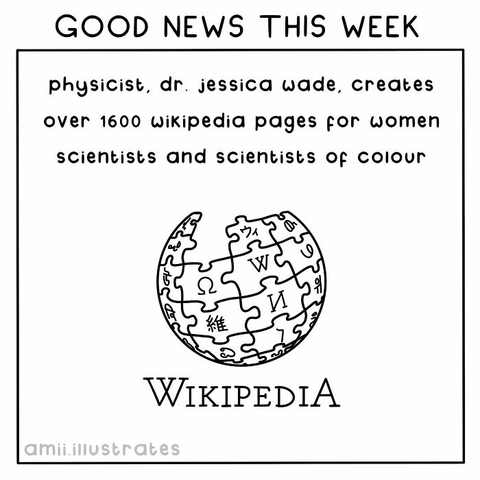 Illustration of good news: physicist creates Wikipedia pages for women and scientists of color.
