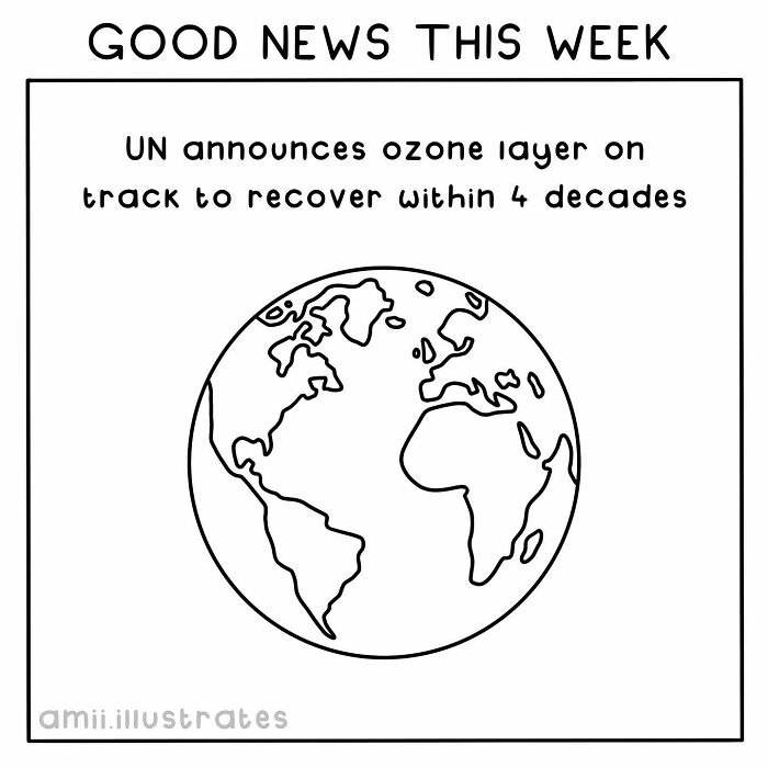 Illustration of Earth with text: UN reports ozone layer recovery expected in 4 decades. Good news illustration.