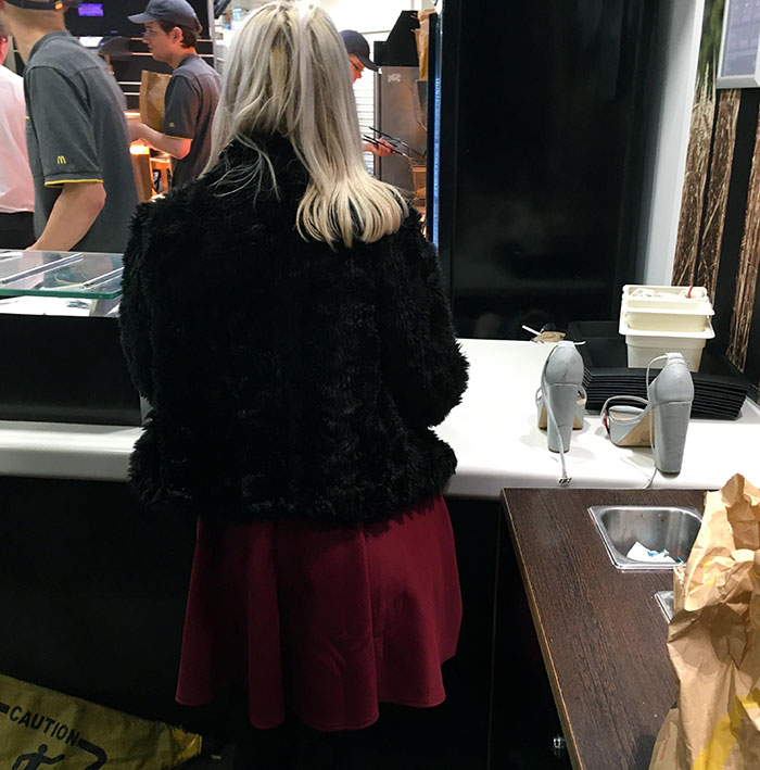 This Lady With Her Shoes On The Counter At McDonald's. She Then Proceeded To Shout At The Staff