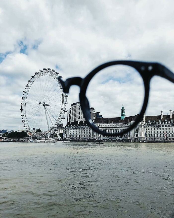 Amusing photo of the London Eye through black glasses, shared on a popular Instagram page.