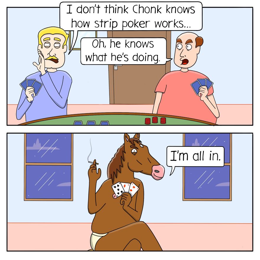 Just Some Dudes Playing Cards With A Horse