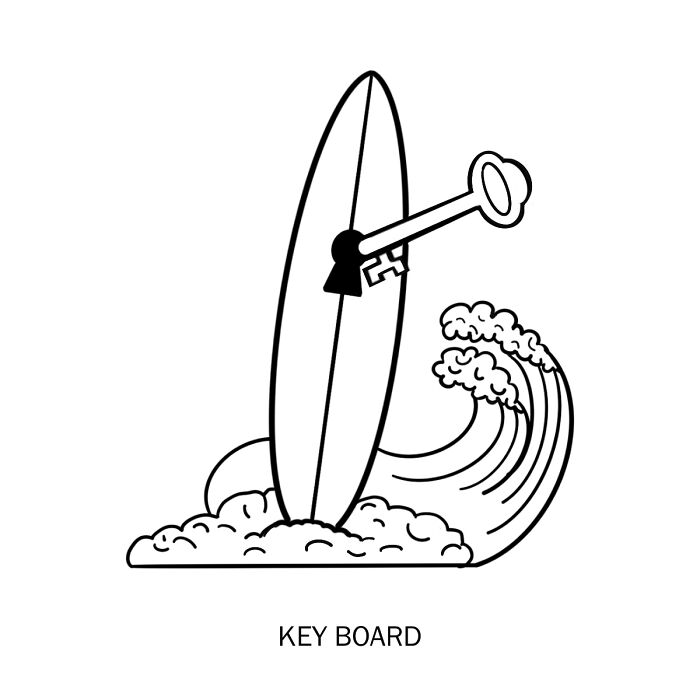 Illustration of literal meaning: a surfboard with a key inserted, representing "keyboard".