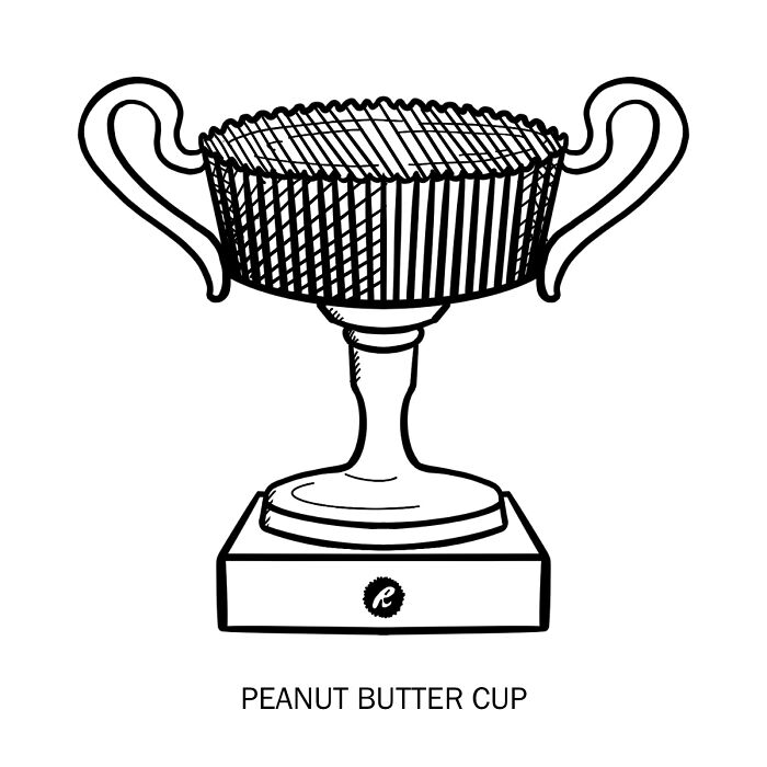 Trophy shaped like a peanut butter cup, illustrating literal word meanings humorously.