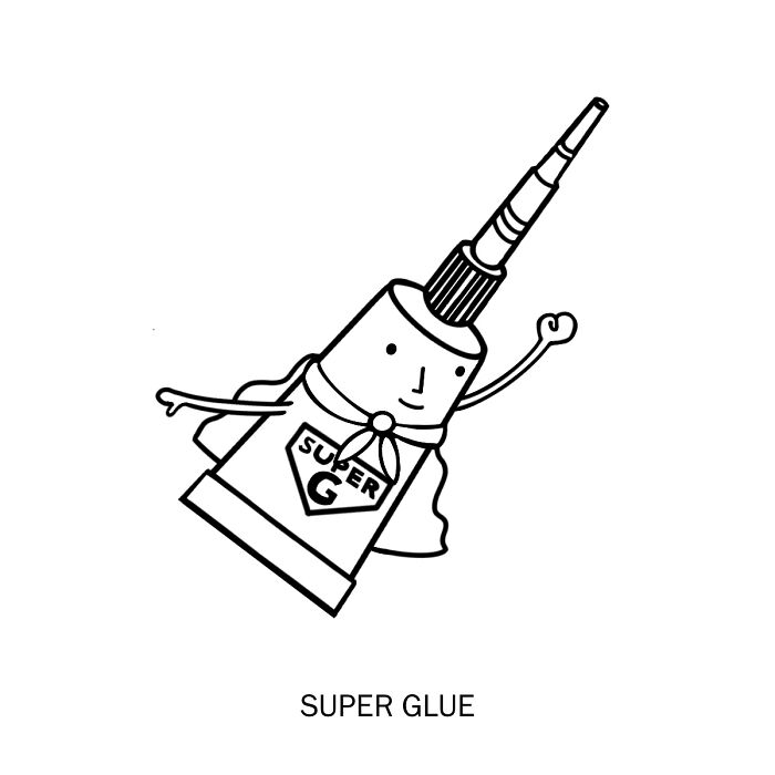 Illustrated tube of super glue with a superhero cape, embodying a literal meaning of words.