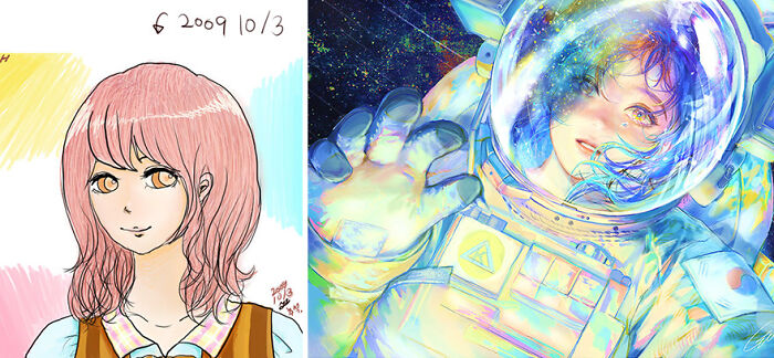 Twitter Artists Reveal Their First And Their Most Recent Artworks To Compare Their Art Improvement Over The Years (30 Pics)