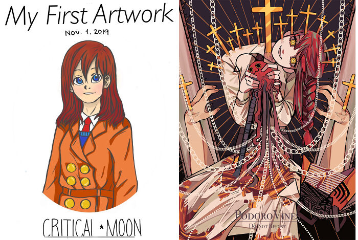 Twitter Artists Reveal Their First And Their Most Recent Artworks To Compare Their Art Improvement Over The Years (30 Pics)