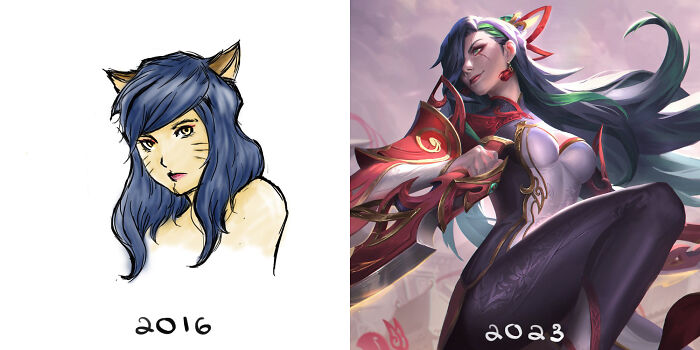 Twitter Artists Reveal Their First And Their Most Recent Artworks To Compare Their Art Improvement Over The Years (30 Pics)