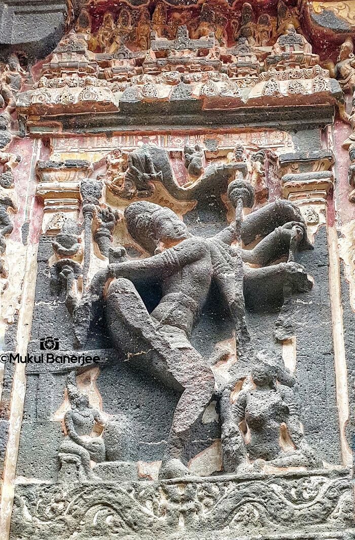 A Panel Showing The Dancing Shiva Relief From The Kailasha Temple At Ellora (A.k.a Cave 16). Ellora, Maharashtra, India