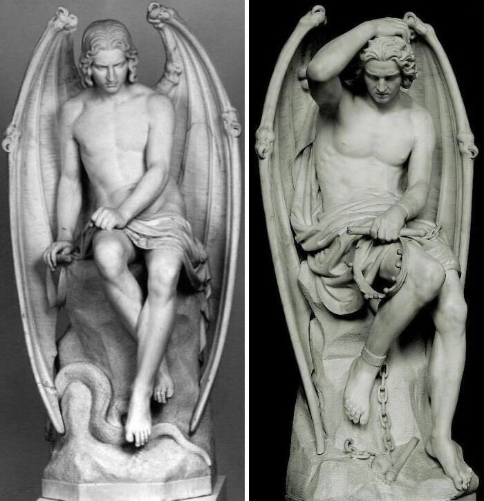 In 1842, Joseph Geefs Carved The Angel Of Evil (Left Statue) To Be Placed In The Pulpit Of Liège Cathedral, But The Statue Was Removed Because Of Its Distracting Allure And "Unhealthy Beauty"