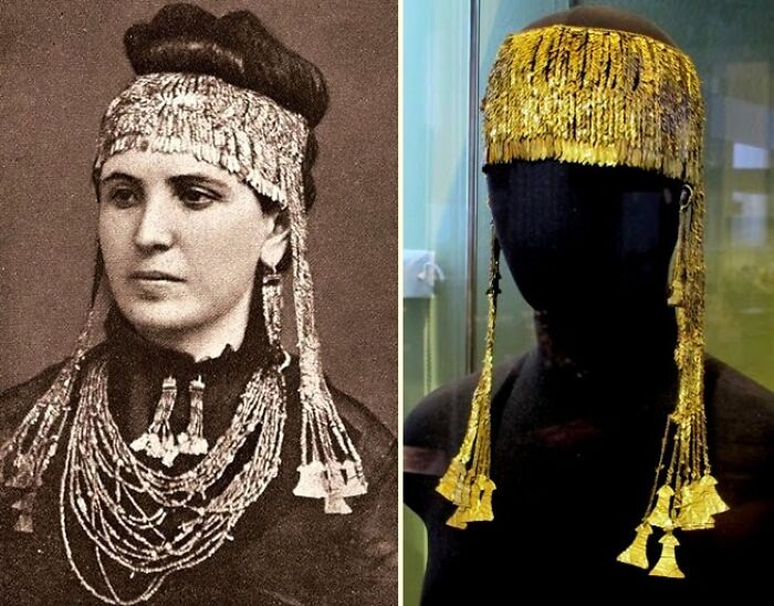 Treasures Of Troy - Sophia Schliemann Wearing The "Jewels Of Helen" Excavated By Her Husband, Heinrich Schliemann, In Hisarlik, Turkey. (Photograph Taken Ca. 1874)