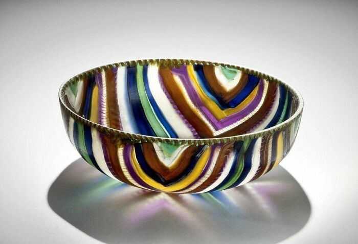 A Magnificent Roman Striped Mosaic Bowl, Dating Late 1st C. Bc/Early 1st C Ad. Made Of Preformed Rods And Canes Fused On Or In Mould