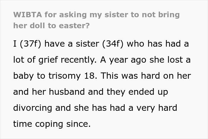 Woman Thinks Her Sister Is Coping With The Loss Of Her Baby In A Creepy And Unhealthy Way, Asks If She Would Be A Jerk To Break It To Her