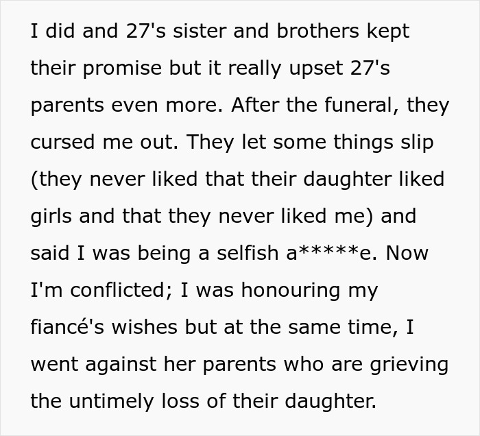 "[Am I The Jerk] For Ignoring What My Fianc&eacute;e's Parents Wanted And Wore My Wedding Dress To Her Funeral?"