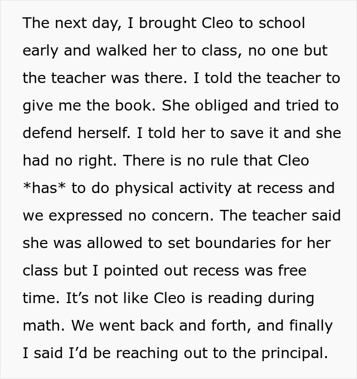 Father Supports His Daughter After The Teacher Took Away Her Book For Reading At Recess, Gets Called A Jerk