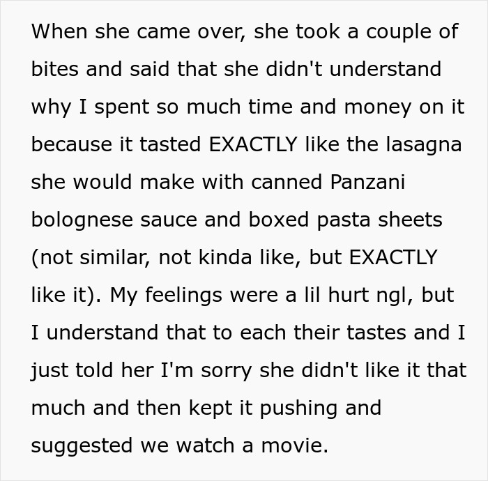 Woman Mocks GF&rsquo;s Signature Lasagna, Gets Insulted After She Serves Her A Premade One The Next Time