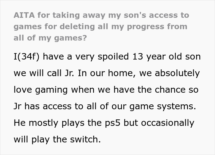 13 Y.O. Livid With His Mom For Grounding Him After He Deleted Her Games’ Progress 13 Y.O. Livid With His Mom For Grounding Him After He Deleted Her Games’ Progress