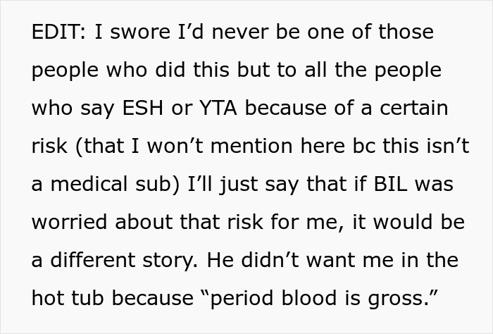 Man Disgusted With SIL's Period Bans Her From Using Hot Tub, Demands $100 For The Sheets She 'Ruined'