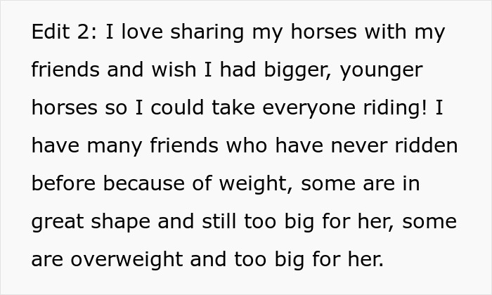 Horse Owner Doesn’t Let Her Overweight Friend Ride One Of The Animals, Gets Accused Of Body-Shaming Her Horse Owner Doesn’t Let Her Overweight Friend Ride One Of The Animals, Gets Accused Of Body-Shaming Her
