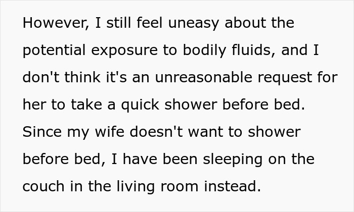 Husband Sleeps On The Couch Because His Gynecologist Wife Won&rsquo;t Shower Before Bed, Asks The Internet If He&rsquo;s A Jerk