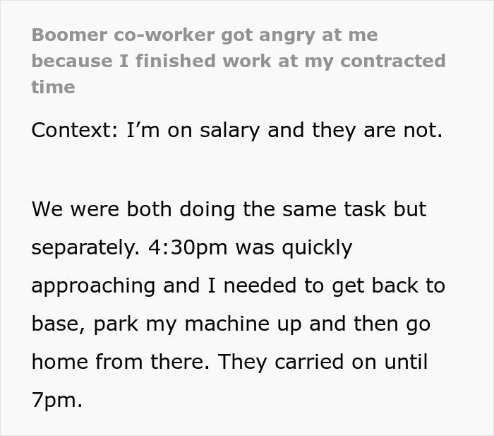 Hard-Working Colleague Confronts This Man About Leaving Work On Time, Unaware That He Doesn't Get Paid Overtime