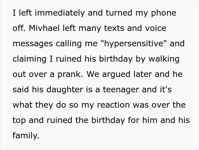 Woman Leaves Her Fiance's Birthday Party In Tears As His 16 Y.O. Daughter Played An Offensive Prank On Her