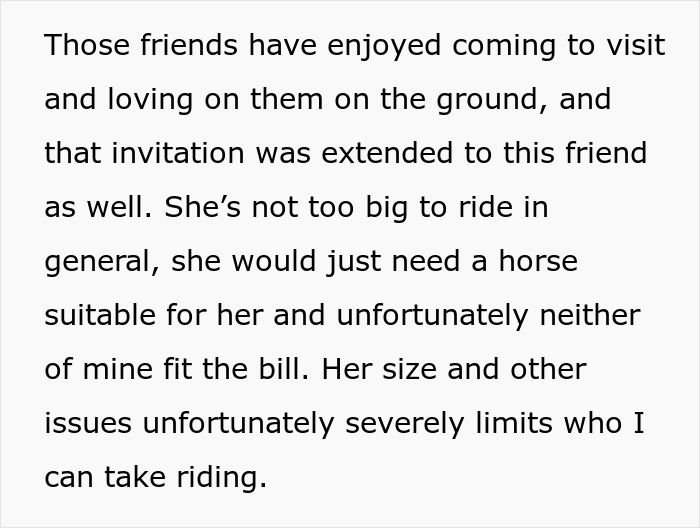 Horse Owner Doesn’t Let Her Overweight Friend Ride One Of The Animals, Gets Accused Of Body-Shaming Her Horse Owner Doesn’t Let Her Overweight Friend Ride One Of The Animals, Gets Accused Of Body-Shaming Her