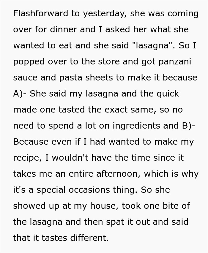 Woman Mocks GF&rsquo;s Signature Lasagna, Gets Insulted After She Serves Her A Premade One The Next Time