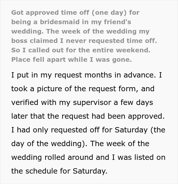 Boss Tries To Cancel Employee’s Day Off, So She Calls In Sick For Three, And The Whole Place Falls Apart Boss Tries To Cancel Employee’s Day Off, So She Calls In Sick For Three, And The Whole Place Falls Apart