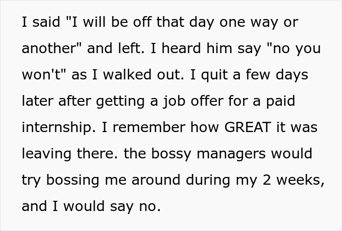 Grocery Store Manager Attempts To Introduce A 'No Time Off On Weekends' Policy, Worker Isn't Happy With It At All And Quits