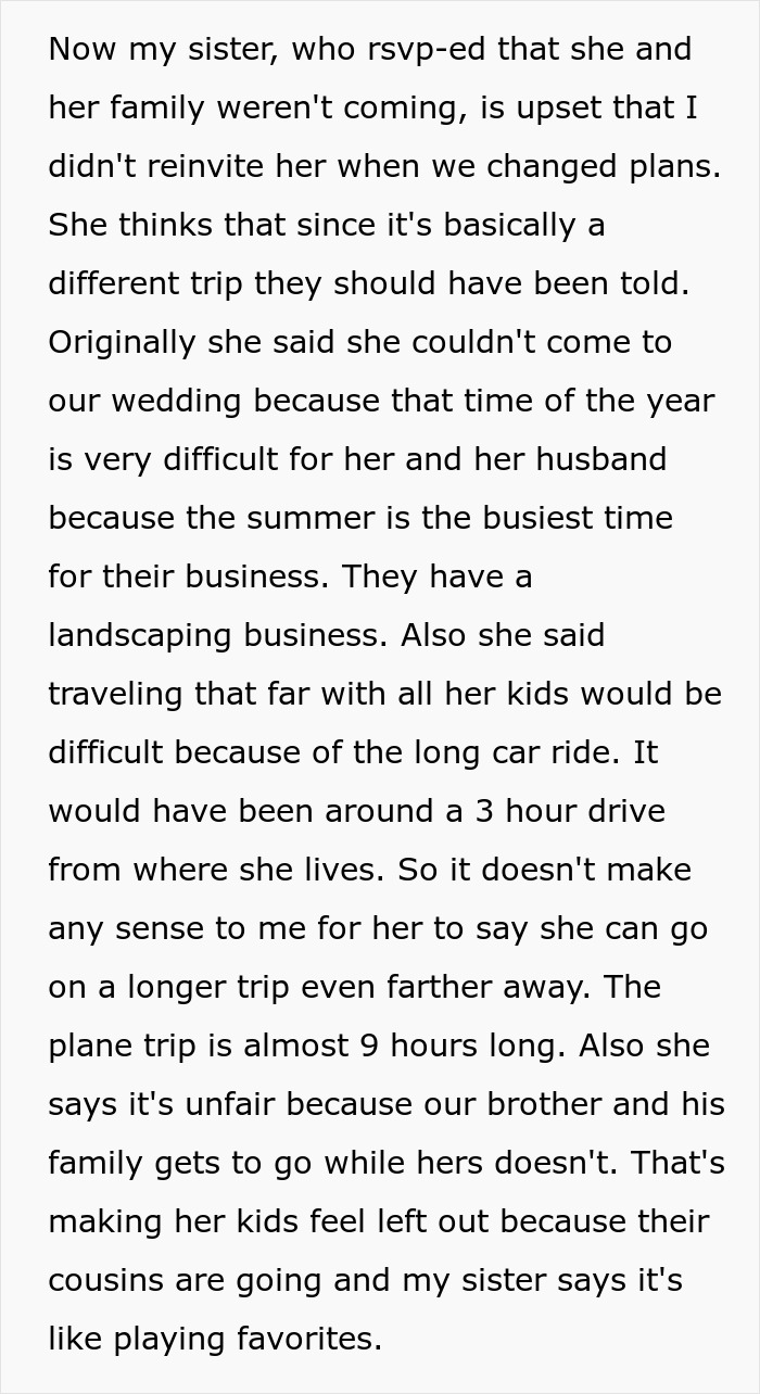 &ldquo;AITA For Not Reinviting My Sister And Her Family To My Wedding After We Changed It?&rdquo;