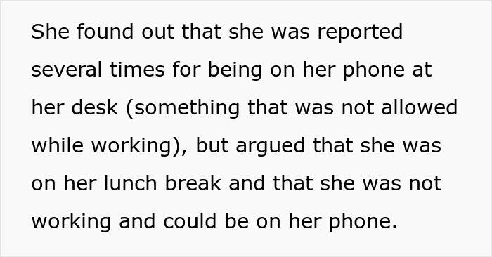 &ldquo;She Took Breaks As Frequently As The Smokers Did&rdquo;: Employee Gets Reported For Being On Her Phone During Lunchtime, Ends Up Maliciously Complying