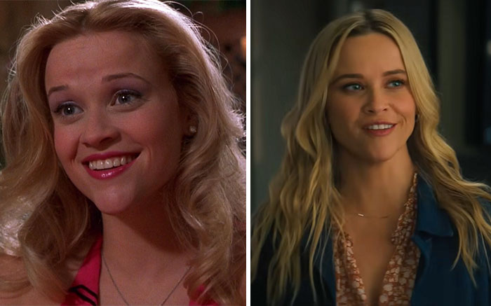 Split image of a blonde female celebrity smiling, showcasing timeless beauty among celebrities that seemingly never age.