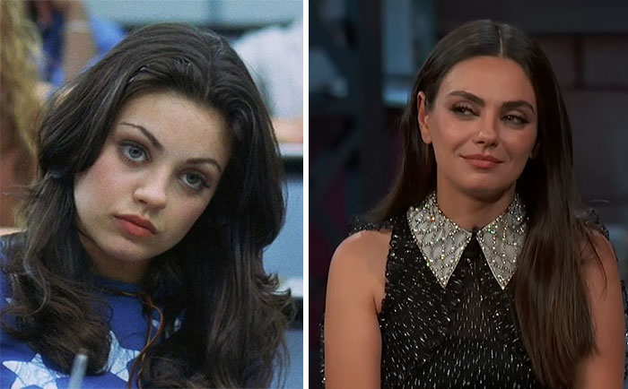 Actress shown in side-by-side images highlighting celebrities that seemingly never age over time.