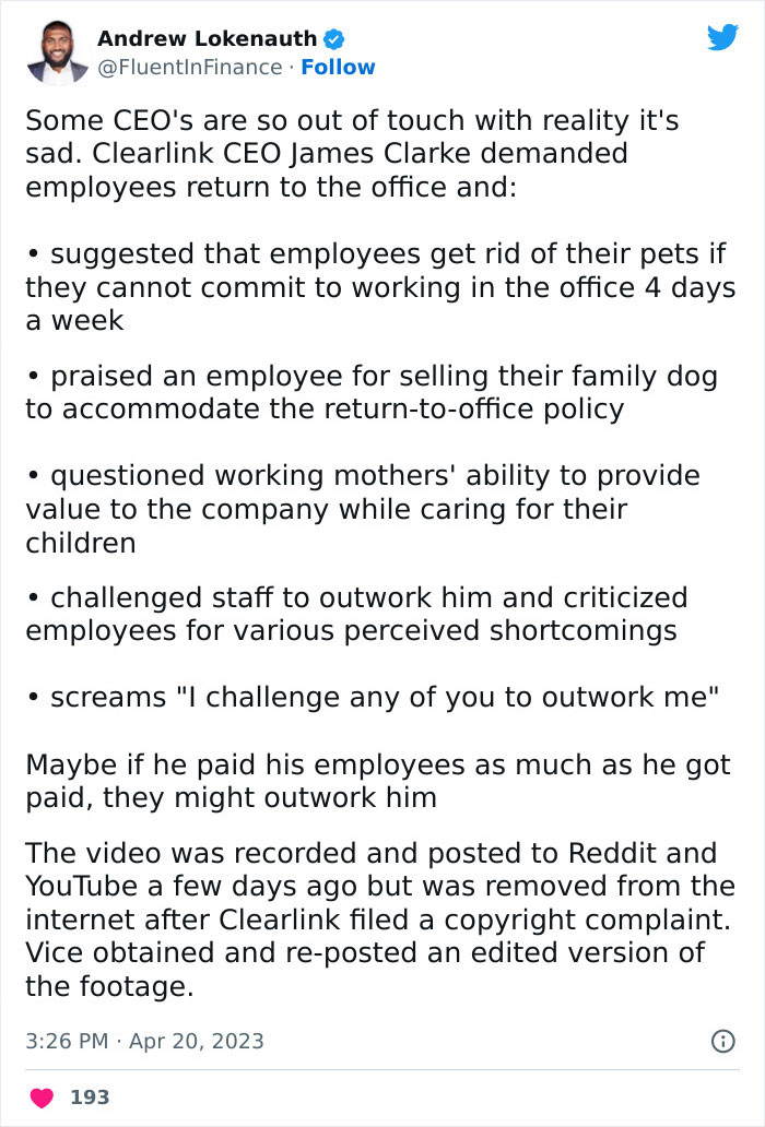 CEO Celebrates Worker Who Sold His Dog To Return To The Office, Sparks Huge Backlash Online