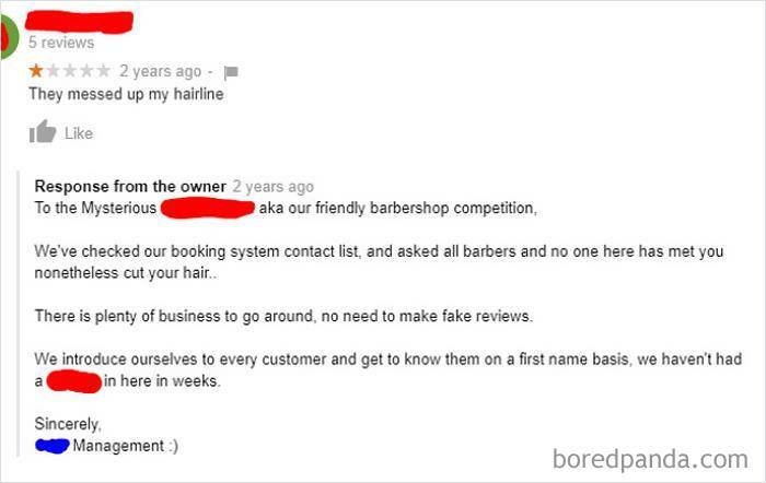 Competitor Barber Shop Posts Fake Review - Gets Called Out