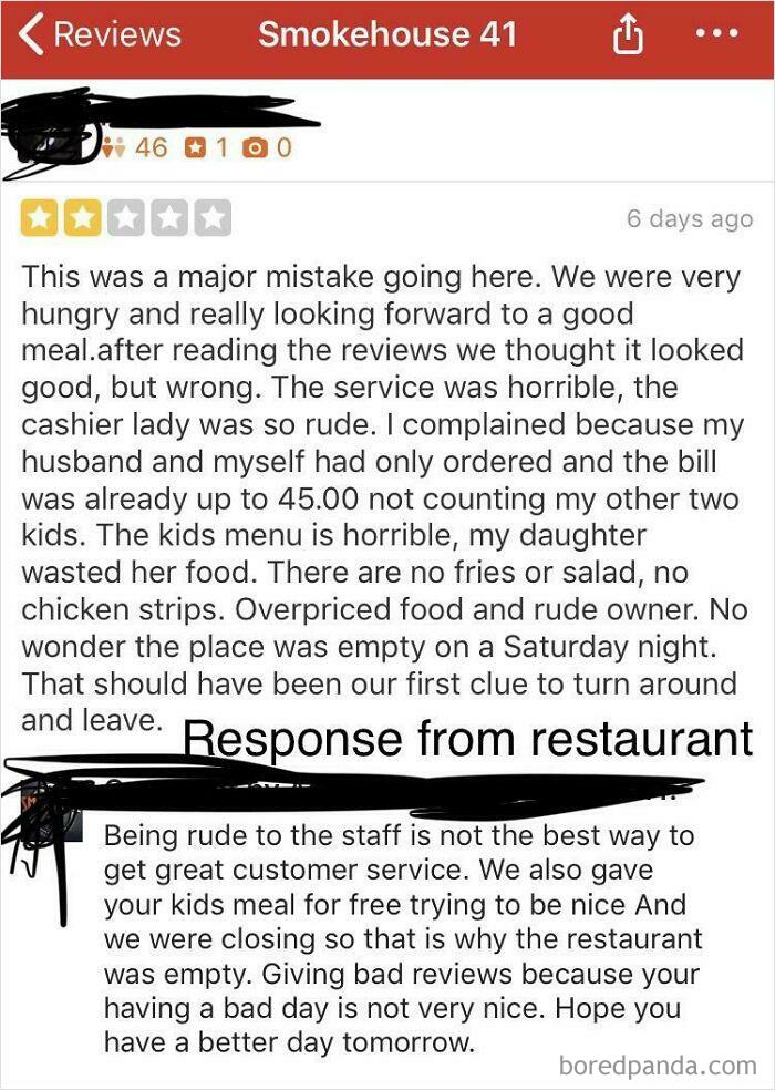 Woman Leaves Poor Review On Local Restaurant, Restaurant Fires Back
