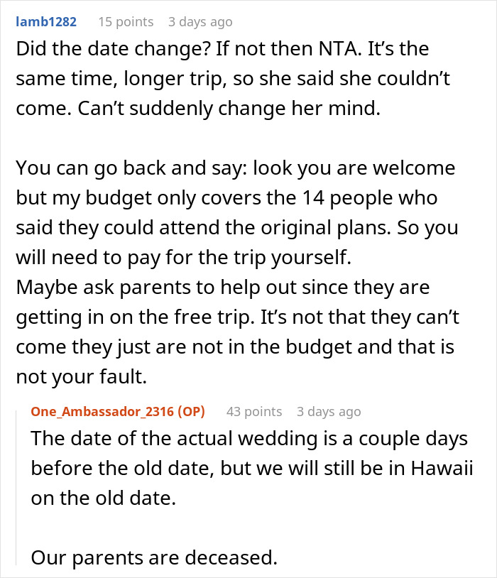 &ldquo;AITA For Not Reinviting My Sister And Her Family To My Wedding After We Changed It?&rdquo;